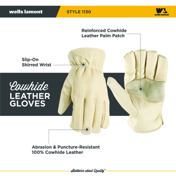 Men's Cowhide Leather Shirred Wrist - Image 3