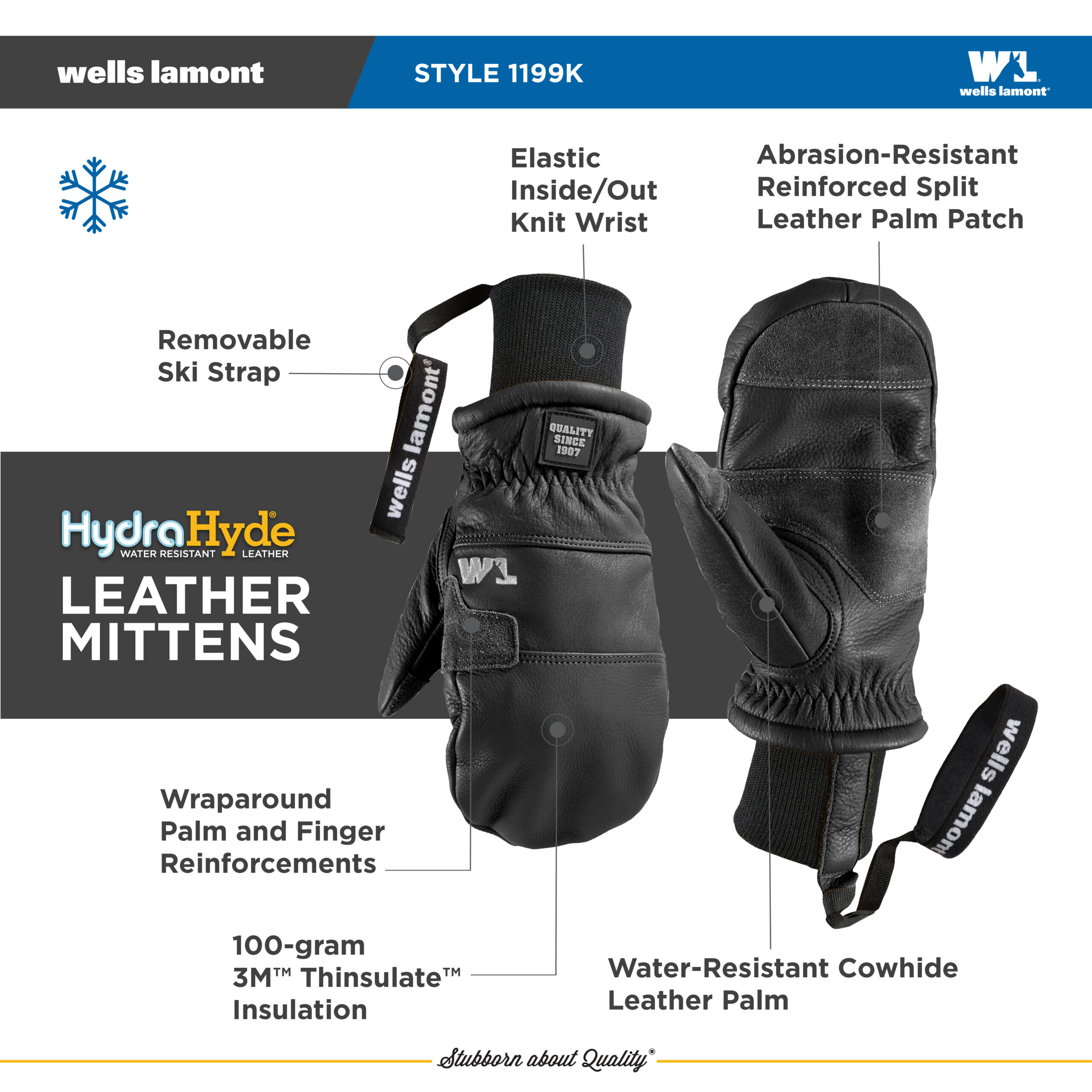 HydraHyde® Insulated Knit Wrist Mitten with Ski Strap - Image 3